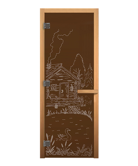 Дверь стеклянная  "Банька в лесу бронза матовая"